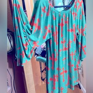 Green and orange super slouchy dress top with crosses